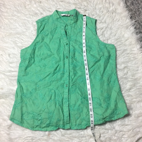 Peter Martin 100% Linen Tank Top Sleeveless Paisley Print Green Size Large - Picture 8 of 12